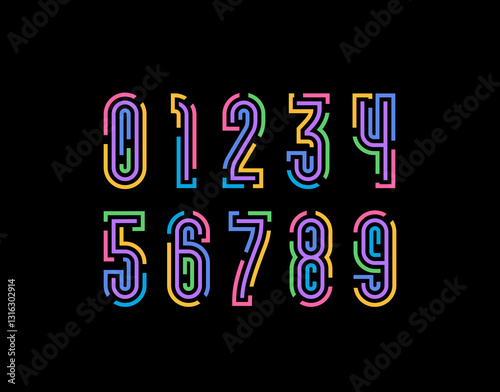 Numbers in the maze or labyrinth style, set numerals 0 to 9 from gap line, vector illustration 10EPS