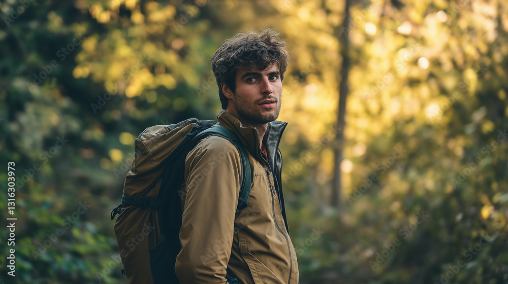 portrait of a young man in a forest, young hiker, young man standing in the woods, outdoor camping, mountain climbing portrait of a young man in a forest, young hiker, young man standing in the woods, outdoor camping, mountain climbing