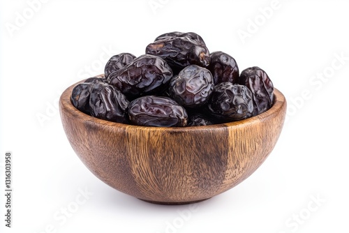 Bowl of Fresh Ajwa Dates on White Background. 