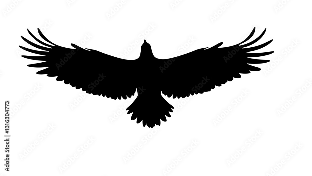 Naklejka premium Eagle on white background, bird, eagle, silhouette, vector, flying, animal, wing, illustration, black, wings, nature, hawk, feather, falcon, fly, dove, tattoo, flight, birds, symbol, crow, icon, art, 
