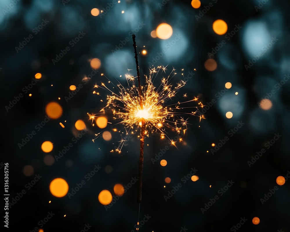 Obraz premium Burning sparkler with bokeh lights.