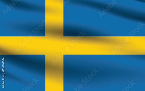 Sweden flag official colors and proportion digital vector illustration. Pleated flag.