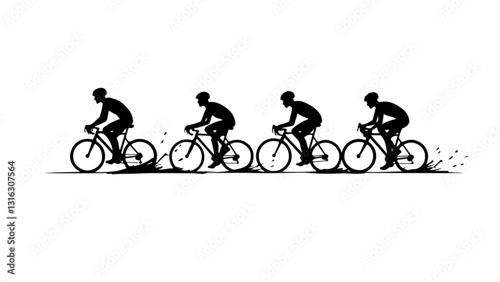 Obraz premium Silhouette of a man riding bicycle team, bike, bicycle, sport, silhouette, cycling, cyclist, vector, cycle, biker, people, mountain, biking, illustration, ride, wheel, race, woman, riding, black, exer