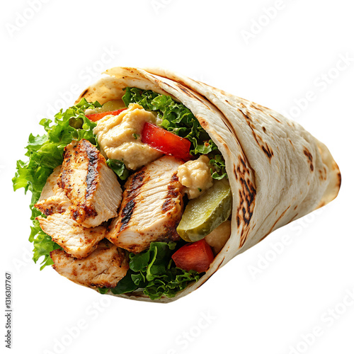A Fresh Chicken Shawarma Wrap with Hummus Lettuce Isolated on Transparent Background