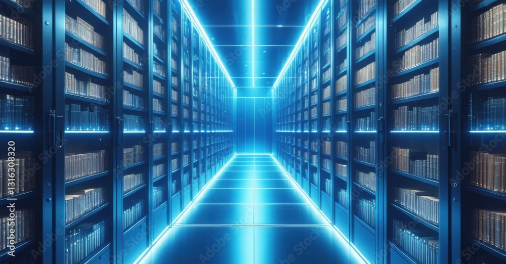 Fototapeta premium High security vault storing humanity s last printed books glowing biometric scanners preventing unauthorized access to physical knowledge