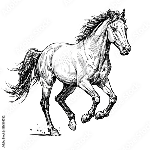 Black-and-White Sketch of a Running Horse