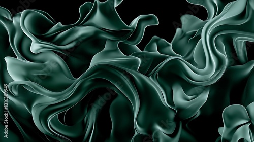 Emerald Green Fabric Swirls: A 3D Render of Flowing Textile AI Generated