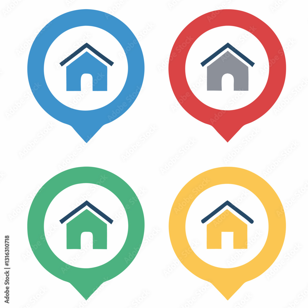 Home Location Pin Multiple Colours vector illustration Home Location Pin Multiple Colours vector illustration