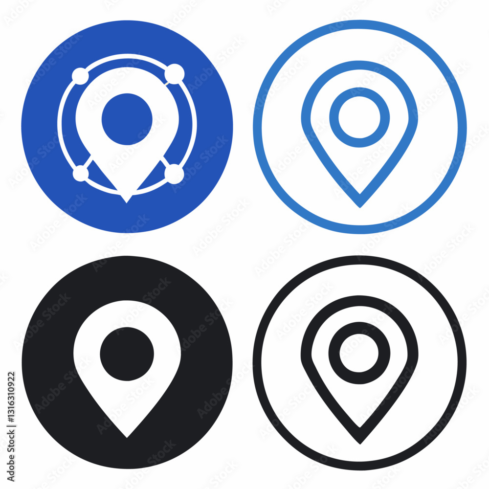 Location Pins Circles Set of Four vector illustration Location Pins Circles Set of Four vector illustration
