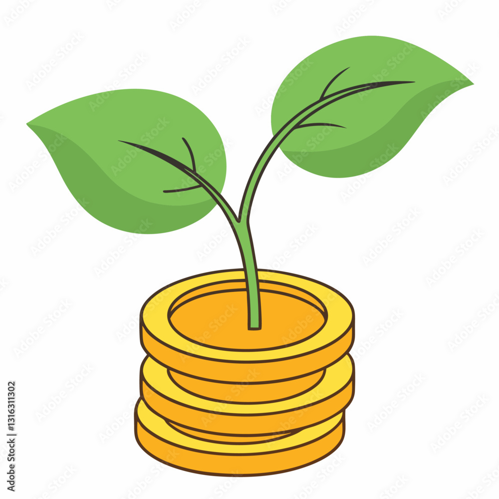 Plant Growth From Coin vector illustration Plant Growth From Coin vector illustration