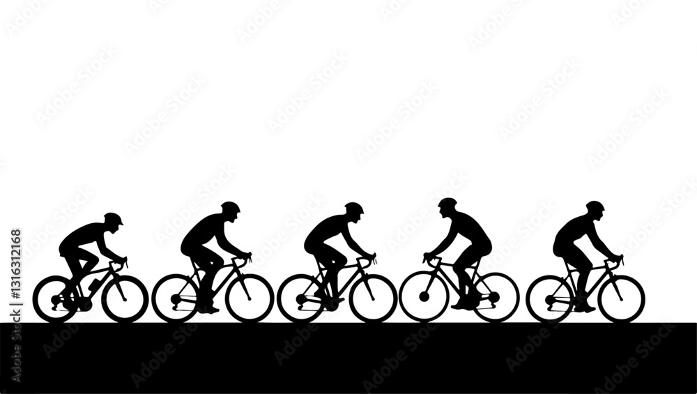 Obraz premium Silhouettes_of_multiple_cyclists_riding_bicycles, cyclist silhouette vector