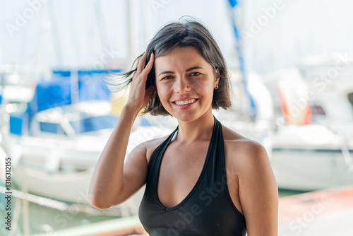 Young pretty Bulgarian woman at outdoors . Portrait
