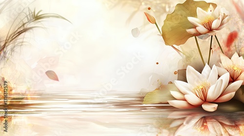 Serene Water Lily Flowers in a Calm Pond at Sunrise