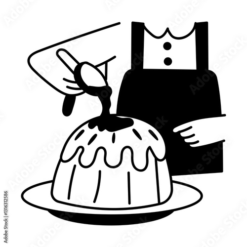 A hand drawn illustration of a character making chocolate pudding 
