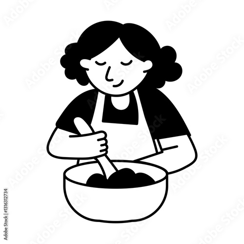 Chef mixing food in a bowl, hand drawn illustration 
