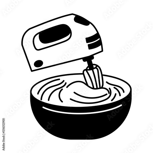 Electric beater mixing batter, drawing style illustration 

