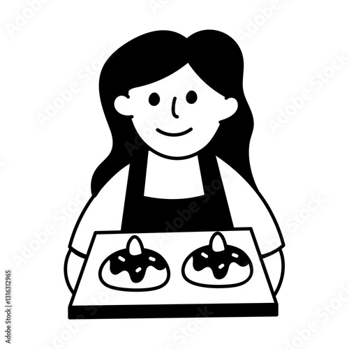 Shopkeeper selling doughnuts, doodle style illustration 
