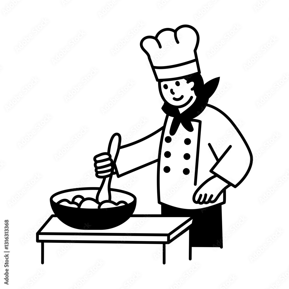 Male chef cooking food, hand drawn illustration
Male chef cooking food, hand drawn illustration
