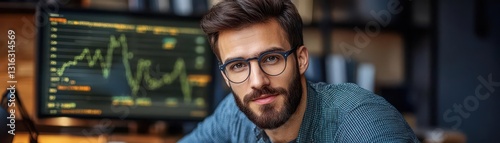 Wallpaper Mural Young Professional Man in Glasses Working with Financial Data Display Torontodigital.ca