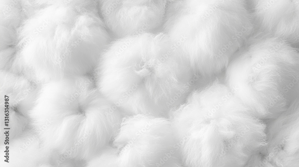 Abstract Full Frame of Fluffy White Fiber Fill Material Texture Background
