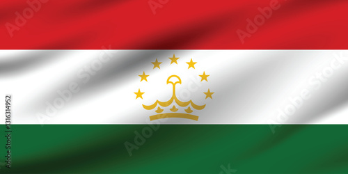Tajikistan flag official colors and proportion digital vector illustration. Pleated flag.