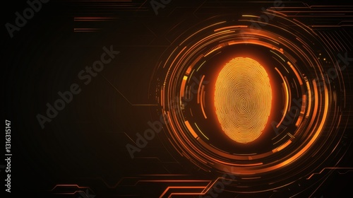 Futuristic fingerprint scan with glowing orange technology interface background