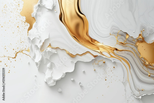 White and gold marble textured background. Abstract design, 4k wallpaper