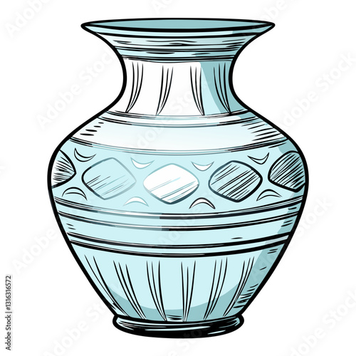 Elegant blue decorative vase with intricate design illustration