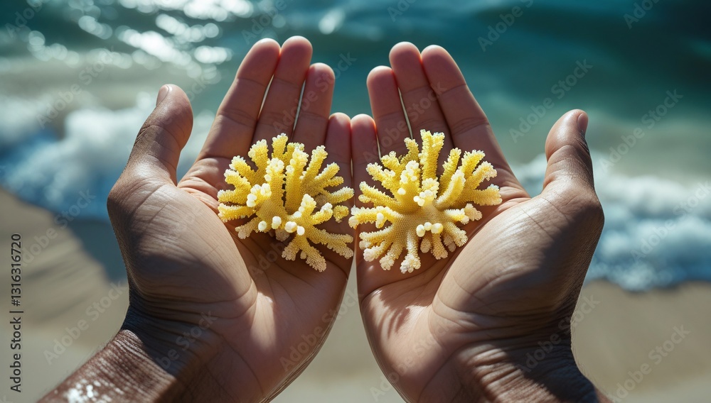 Coral in hand that is about to be released back into the sea to conserve nature beautifully. Coral in hand that is about to be released back into the sea to conserve nature beautifully.