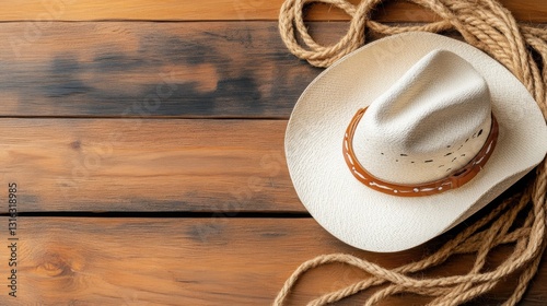 Retro western style invitation on a wooden table. 