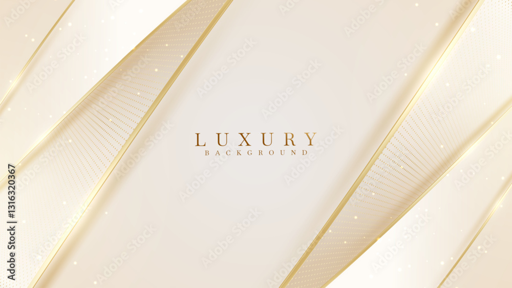Obraz premium Golden lines luxury on cream color background. elegant realistic paper cut style 3d. Vector illustration about soft and beautiful feeling.