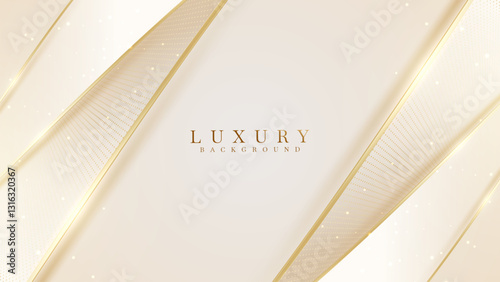 Golden lines luxury on cream color background. elegant realistic paper cut style 3d. Vector illustration about soft and beautiful feeling.