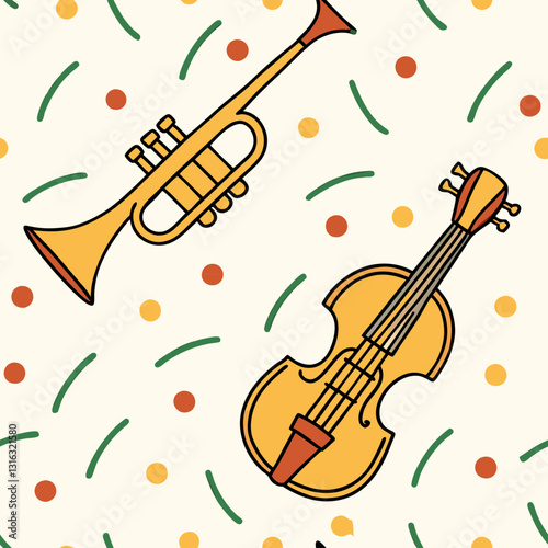 Colorful trumpet and violin illustration on festive background, celebration concept