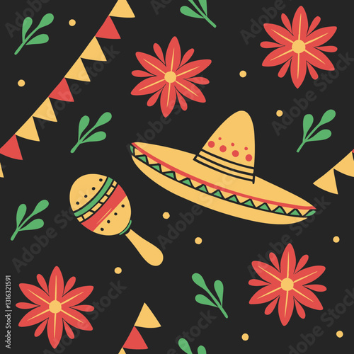 Cinco de Mayo celebration illustration with sombrero and flowers background