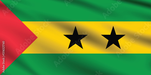 SAO Tome and Principe flag official colors and proportion digital vector illustration. Pleated flag.