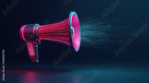 vibrant megaphone emits sound waves in digital space, symbolizing communication
