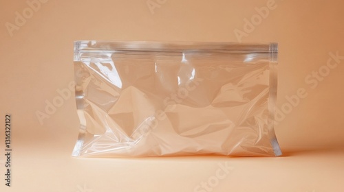 Transparent Plastic Bag on Beige Background