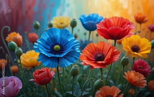 Obraz na płótnie A painting of vibrant poppies with a colorful background w salonie