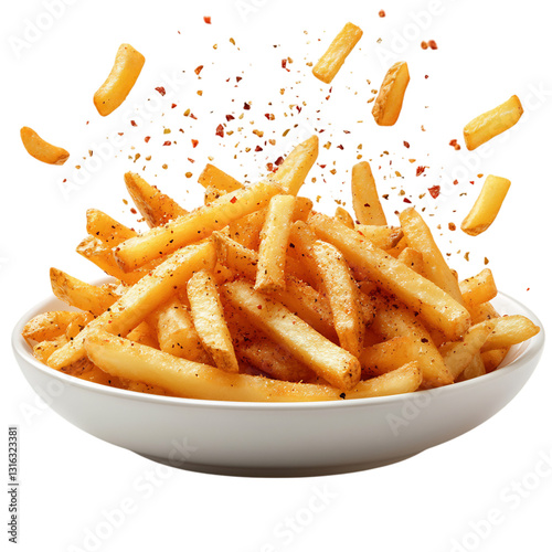 A Plate of Crispy Golden French Fries with Seasoning Isolated on Transparent Background
