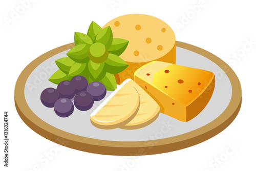 Delicious Gourmet Cheese Plate with Grapes, Crackers, and Accompaniments