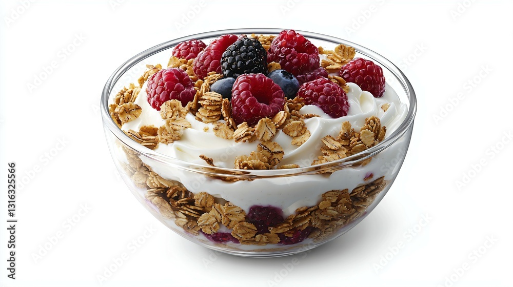 A bowl of yogurt topped with granola and fresh berries, symbolizing a healthy and balanced breakfast. A bowl of yogurt topped with granola and fresh berries, symbolizing a healthy and balanced breakfast.