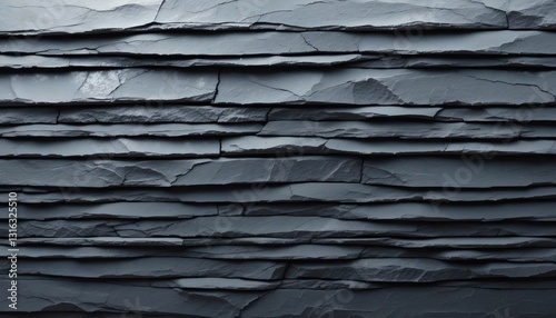 Layered slate texture. Razor-thin stacked sheets. Organic stone structure. Detailed, refined, stratified, smooth, geometric.