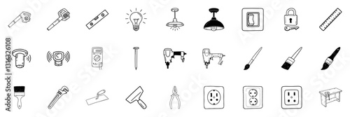 Home Improvement Icons Pack: Premium Digital Image for Renovation, Construction, DIY & Remodeling, Tools, Interior & Exterior Design, Pro, High Quality, Trendy Graphic Assets