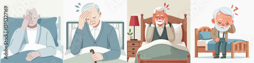 Vector of a person having a headache in bed