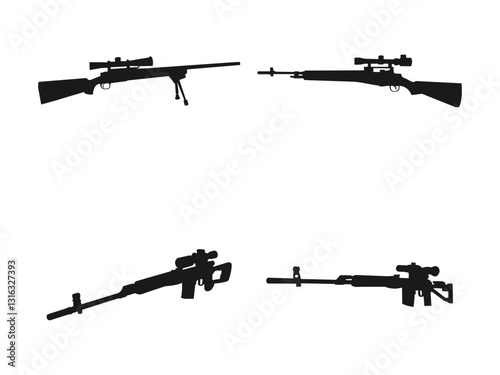 Sniper rifle vector silhouette illustration. Sniper rifle vector icon. Weapon icon isolated on white. Sniper rifle silhouette illustration. Vector illustration isolated on a white background.