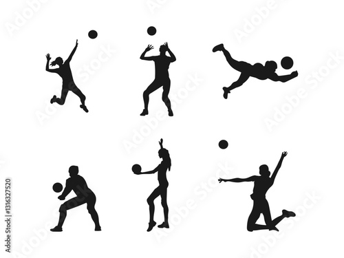 Wallpaper Mural set of female volleyball players, athlete silhouettes. Woman Volleyball Player silhouette. Group of volleyball players, men and women playing volleyball. Vector illustration on a white background. Torontodigital.ca