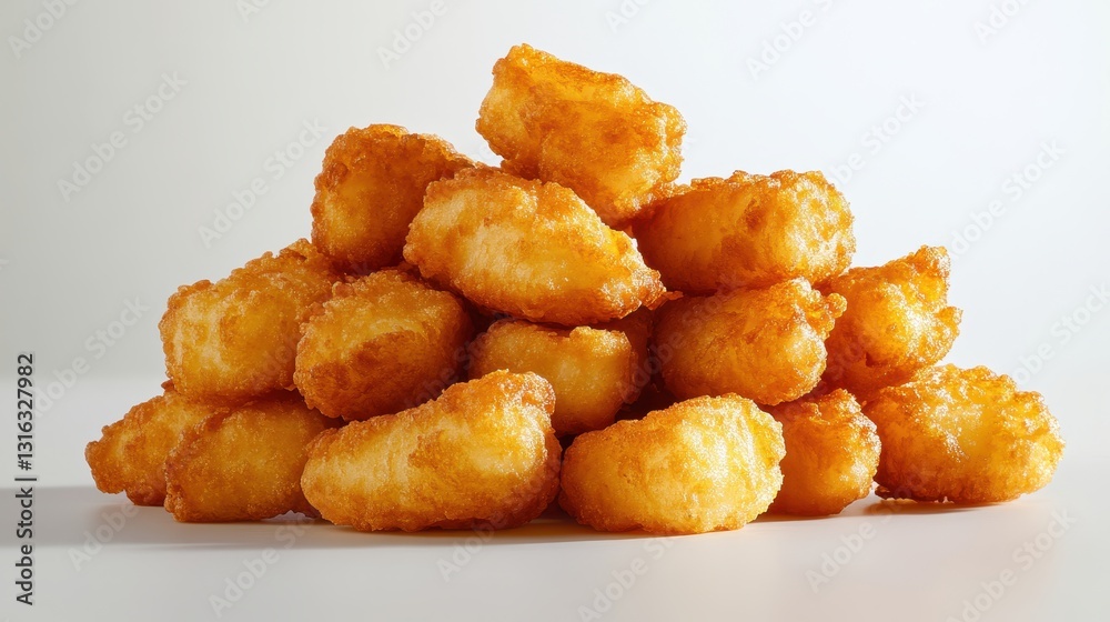 A golden cascade of French fries, their crispy exteriors contrasting with the creamy interior, rests majestically on a pristine white background, inviting the viewer to savor their culinary allure. A golden cascade of French fries, their crispy exteriors contrasting with the creamy interior, rests majestically on a pristine white background, inviting the viewer to savor their culinary allure.