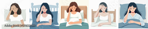 Vector of a person having a headache in bed