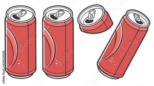 Black and white soda can vector illustration – minimalistic soft drink can icon, outline and solid style aluminum beverage can drawing, isolated on white background
