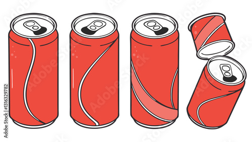 Black and white soda can vector illustration – minimalistic soft drink can icon, outline and solid style aluminum beverage can drawing, isolated on white background
